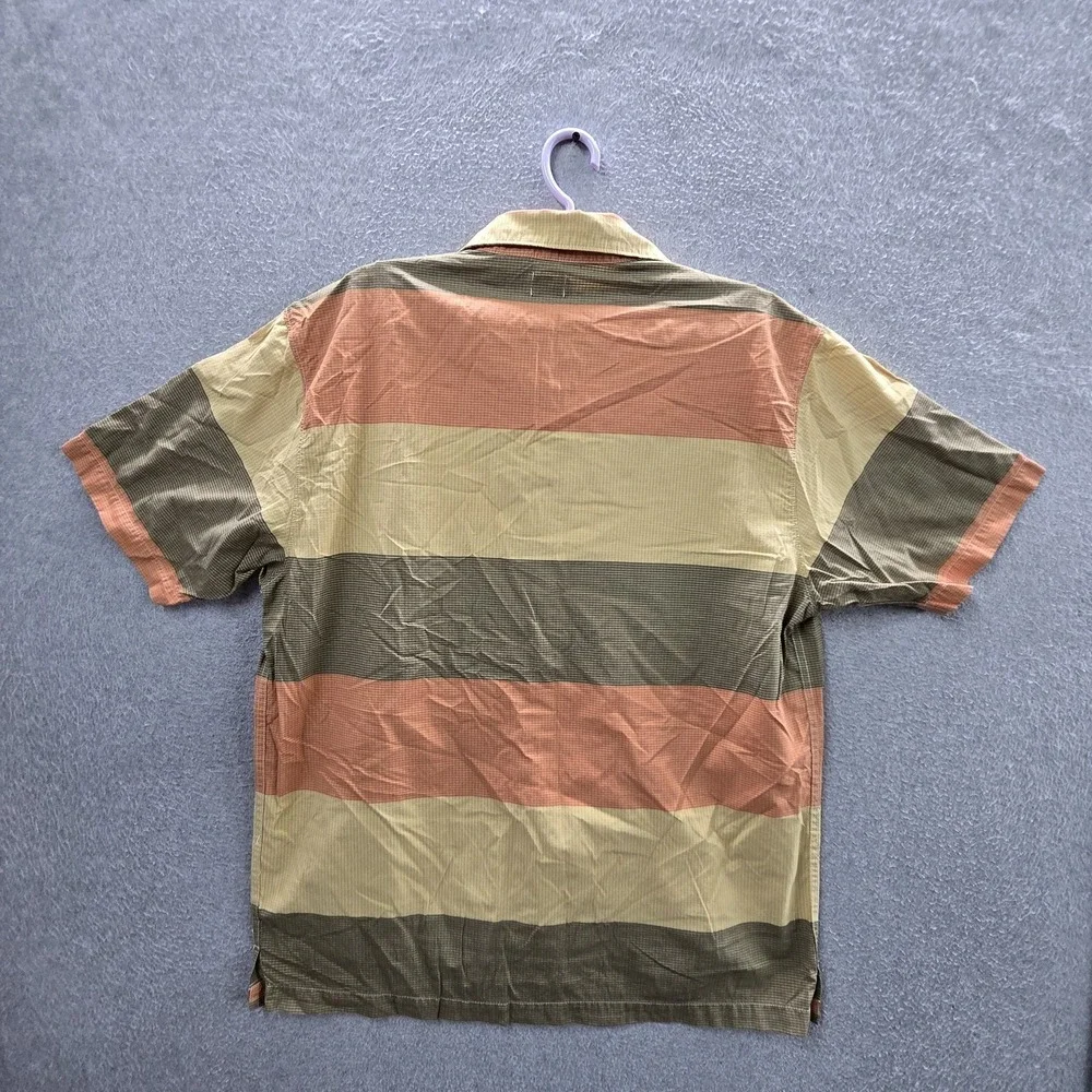 VINTAGE Levi's Men Button Up Shirt L Tan Cotton Striped Rugby Skater Grunge Y2K